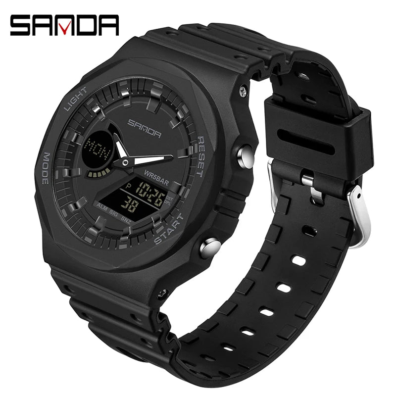 SANDA Top Luxury Men's Quartz Watches Waterproof Men Military Sport Watch Relogio Masculino Dual Display LED Digital Wristwatch - IFINDALL