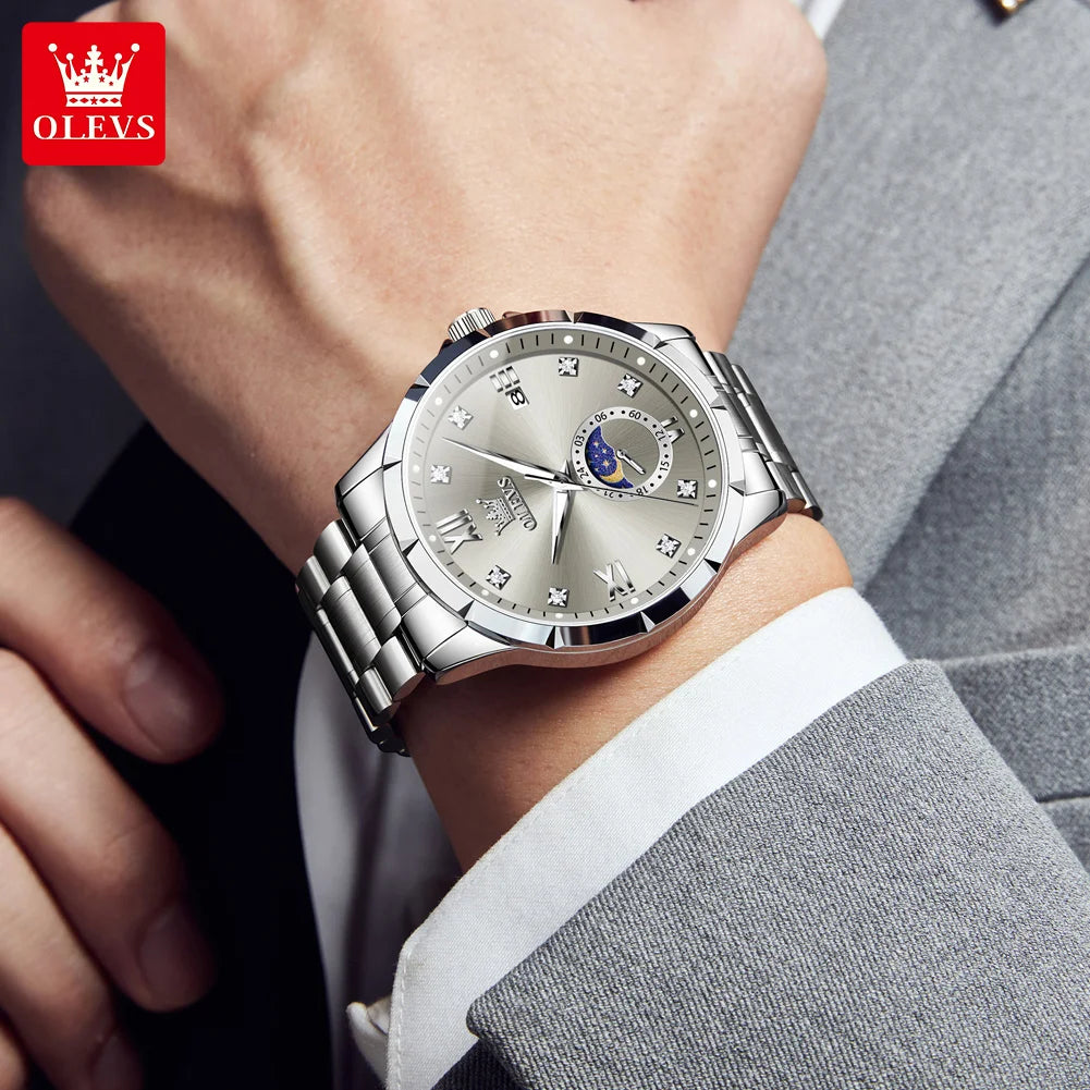 OLEVS Men's Watches Business Quartz Watch For Men Date Moon-Phase Wristwatch 2025 New Luxury Fashion Watch Waterproof 2956 - IFINDALL