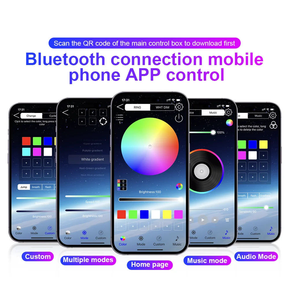 Universal LED Ambient Light Car Interior Symphony FullColor Streamer RGB 64Color Hidden Acrylic Strip Decoration Atmosphere Lamp - IFINDALL