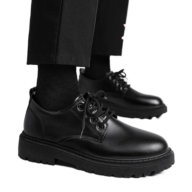 AutumnCasual Men's Korean Trendy Invisible Height Increasing Leather Shoes 10cm 8cm 6cm EVA Sole Rubber Surface Winter Shoes - IFINDALL