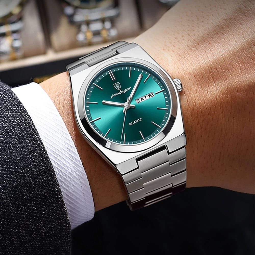 POEDAGAR Men's Watches Fine Steel Sport Fashion Original Quartz Watch for Man Waterproof Luminous Date Weel Gentleman Trend Relo - IFINDALL