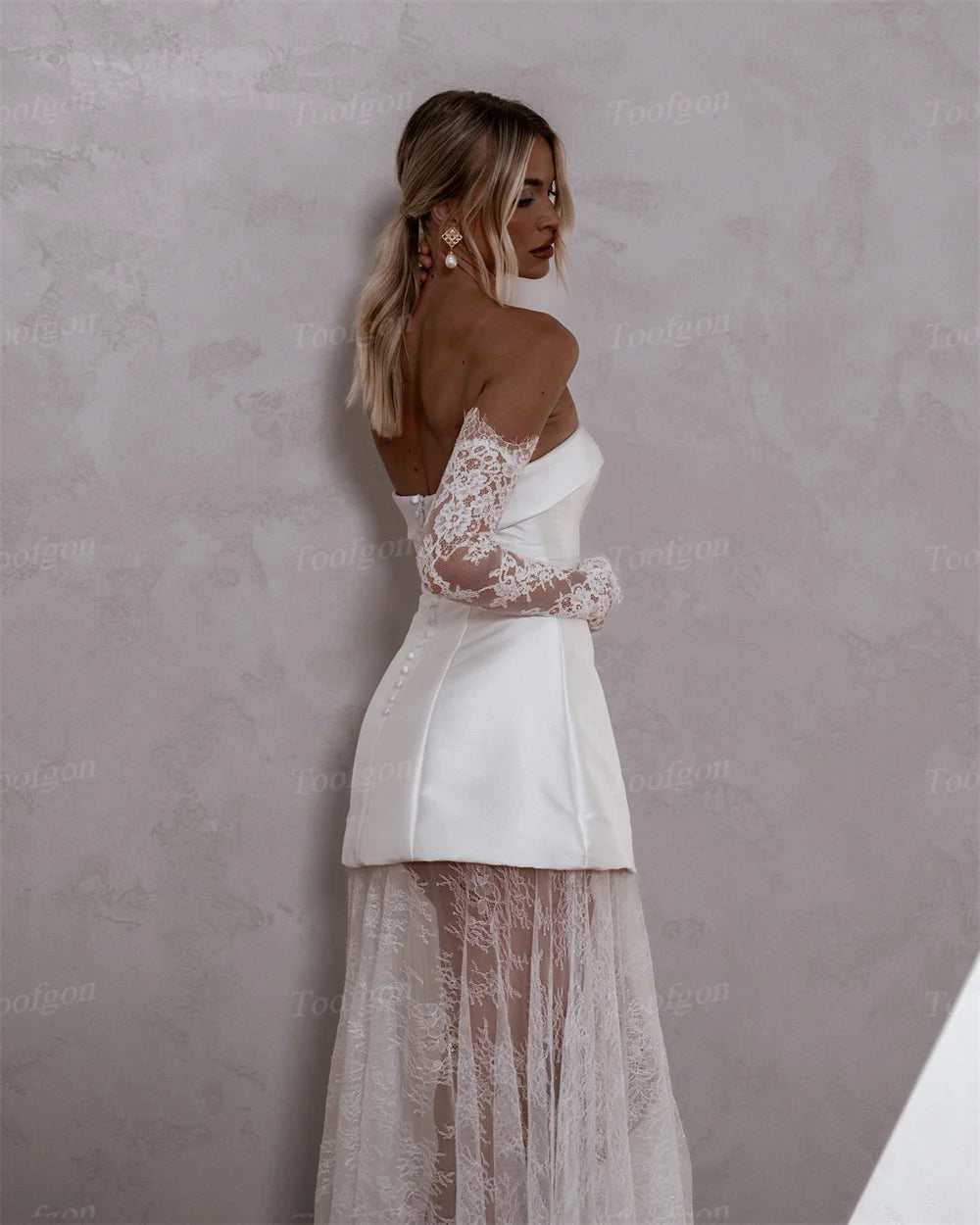 Toofgon A Line Satin Lace Wedding Dresses Detachable Long Sleeves Customized Women Bridal Wedding Gowns Photography robe mariee - IFINDALL
