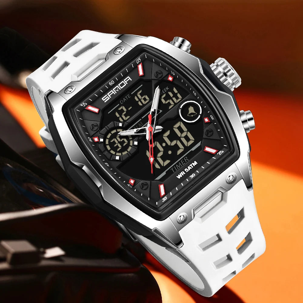SANDA Men Electronic Watch Big Dial Sports LED Analog Digital Chronograph Military Dual Display Man Wristwatch relogio masculino - IFINDALL