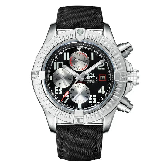 Automatic Mens Watch Self Wind Mechanical Canvas Style Genuine Black Blue Leather Multifunction Date Month Luminous Watches - IFINDALL