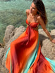 2025 Women Tie-dye Gradient Slim Fit Off Waist Long Dress Sexy Contrast Hollow Out Pleated Hem Robe Chic Lady Party Holiday Wear - IFINDALL