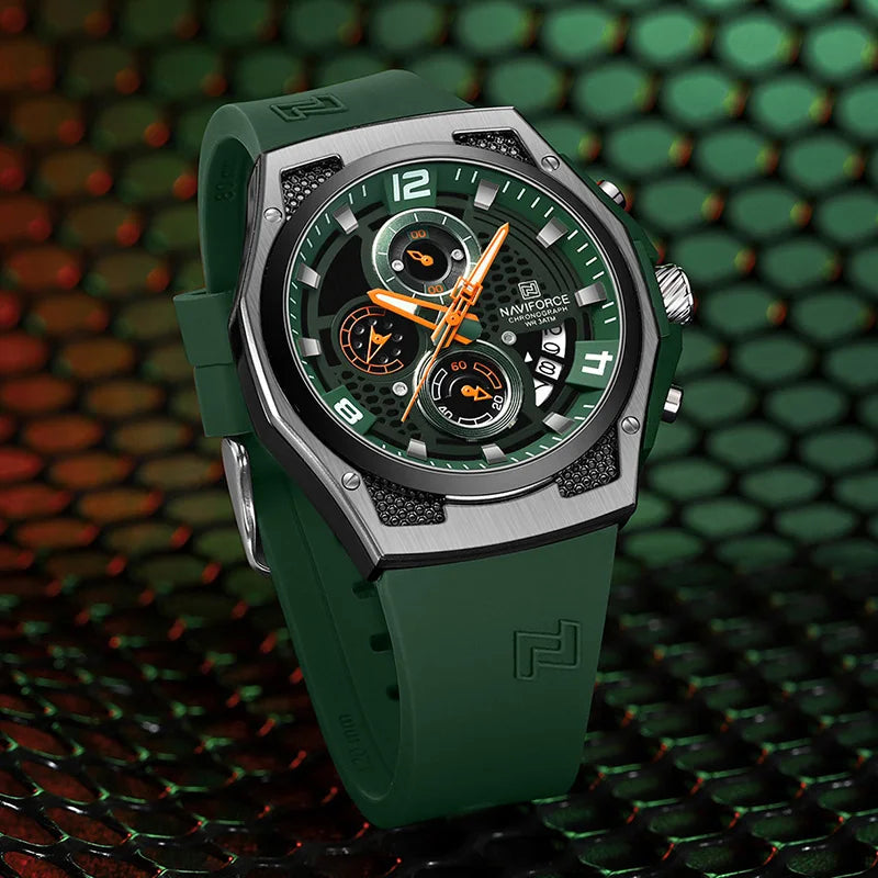 New NAVIFORCE Sports Silicone Strap Male Chronograph Quartz Calendar Men's Watches Casual Wild Waterproof Man Wristwatch NF8051T - IFINDALL
