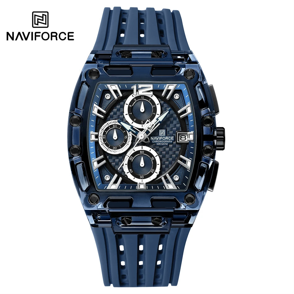 NAVIFORCE Men's Watch Quartz Chronograph Fashion Clock Waterproof Silicone Tape Watches for Man Date Display Sports Wristwatches - IFINDALL