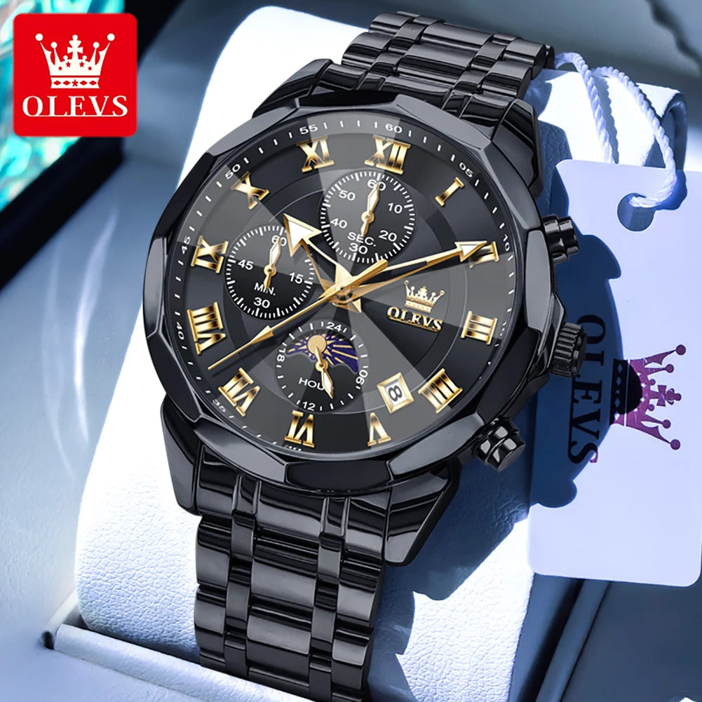 OLEVS 3675 Mens Watch Original Multifunctional Chronograph Quartz Watch Moon Phase Watches For Men Waterproof Mens Gifts Reloj - IFINDALL