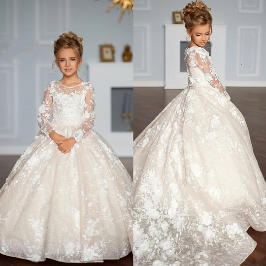 Flower Girl Dress Bows Children's First holy Communion Dress Princess Formal Tulle Ball Gown Wedding Party - IFINDALL