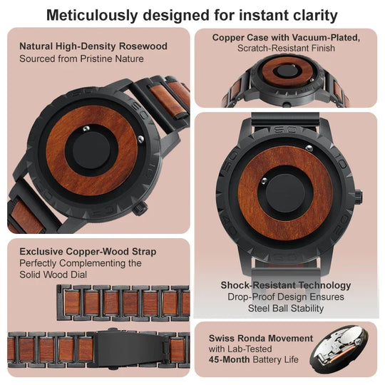 EUTOUR-Men's Solid Wood Magnetic Watch Luxury Sports Quartz Waterproof Watch Original Fashion Business Casual Watch - IFINDALL