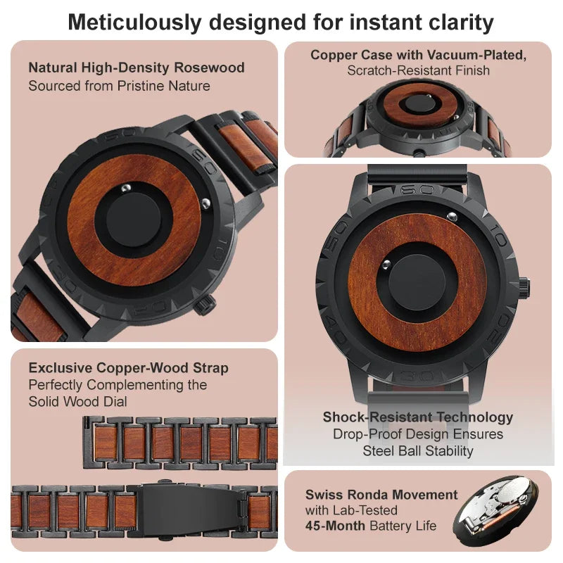 EUTOUR-Men's Solid Wood Magnetic Watch Luxury Sports Quartz Waterproof Watch Original Fashion Business Casual Watch - IFINDALL