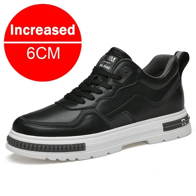 New height increasing 6/8cm men's leather boots breathable casual shoes athletic jogging gym shoes fashion leather sports shoes - IFINDALL