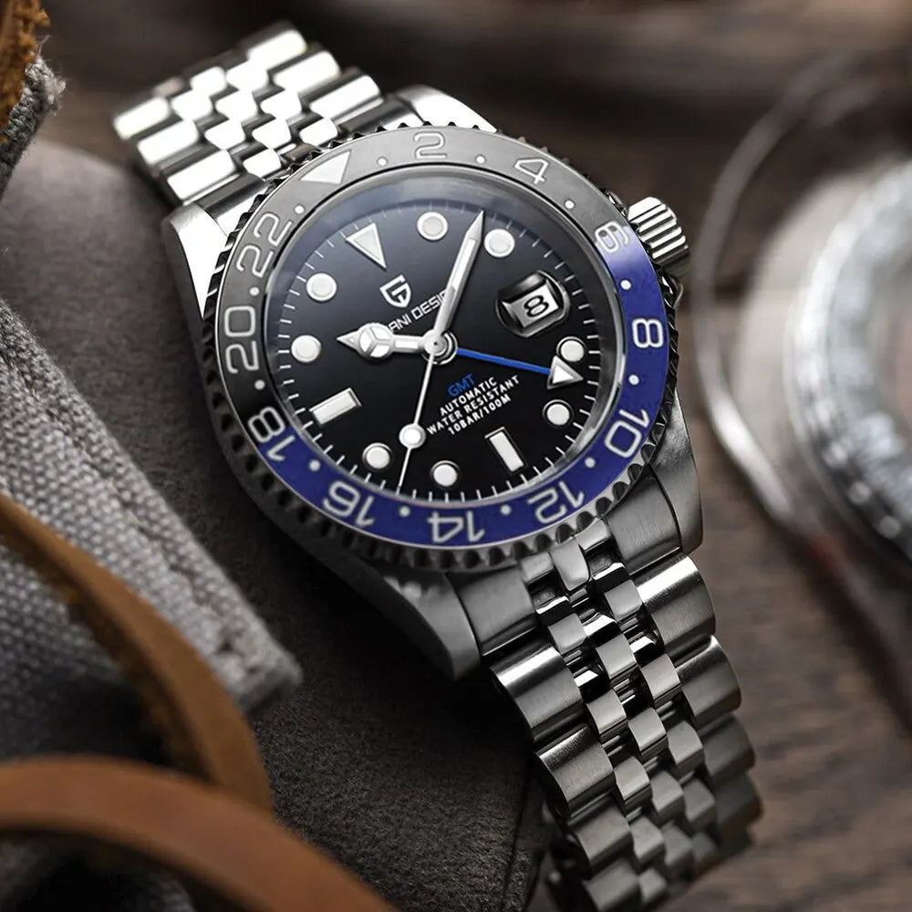 PAGANI DESIGN PD-1662 Luxury GMT Men Mechanical Wristwatch Sapphire Glass Stainless Steel 100M Waterproof Automatic Watches - IFINDALL