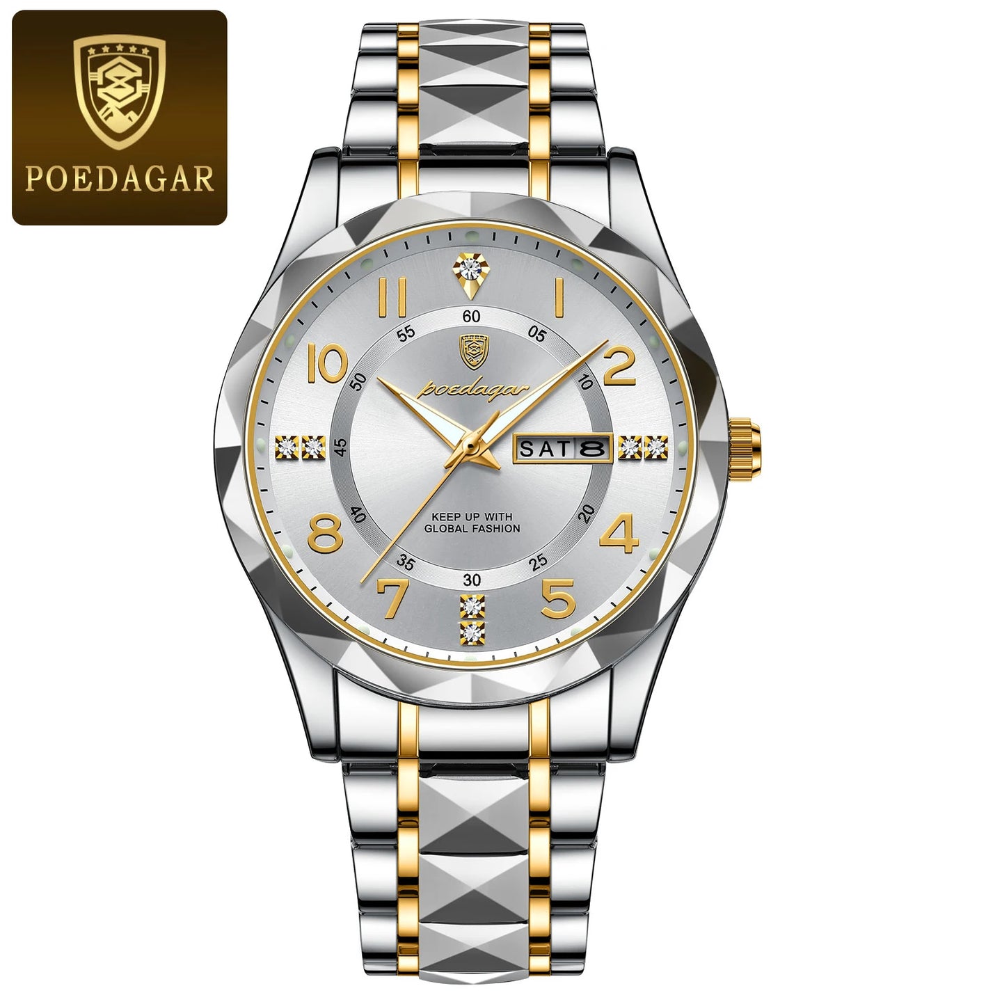 POEDAGAR Luxury Business Men's Wristwatch Stainless Steel Date Week Man Watch Waterproof Luminous Fashion Quartz Watches For Men - IFINDALL