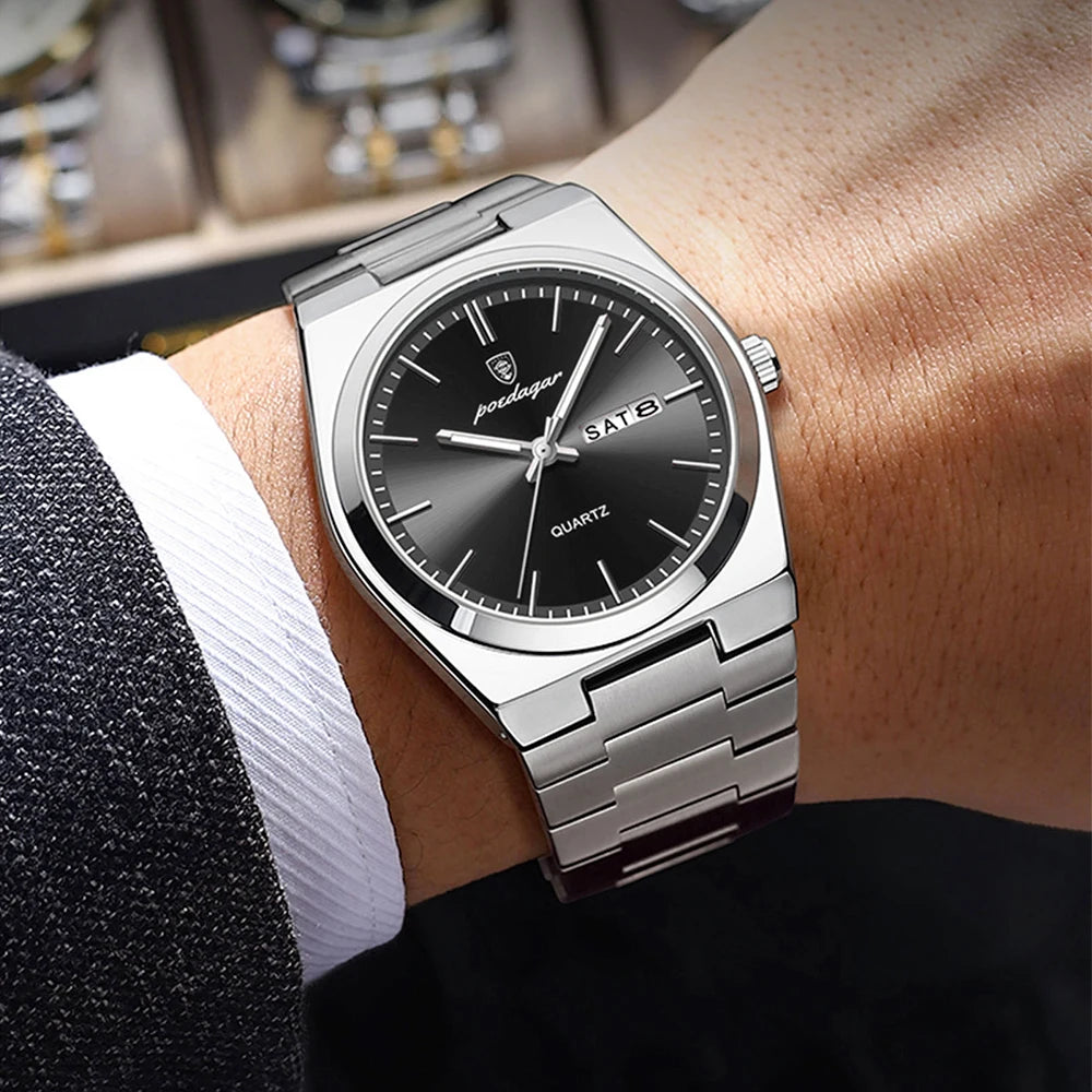 POEDAGAR Fashion Men's Watches Simple Trend Original Quartz Watch for Man Waterproof Stainless Steel Wristwatch Luminous Date - IFINDALL
