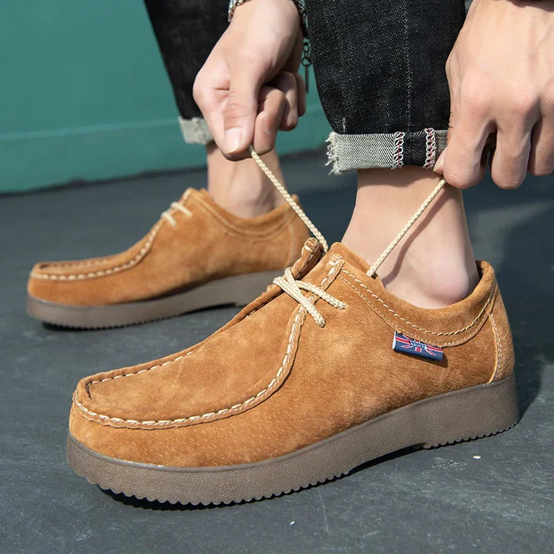 Men Casual Shoes High-Grade Suede Leather Work Shoes Male Lace-up Flats Sneakers Platform British Business Party Dress Shoes 46 - IFINDALL