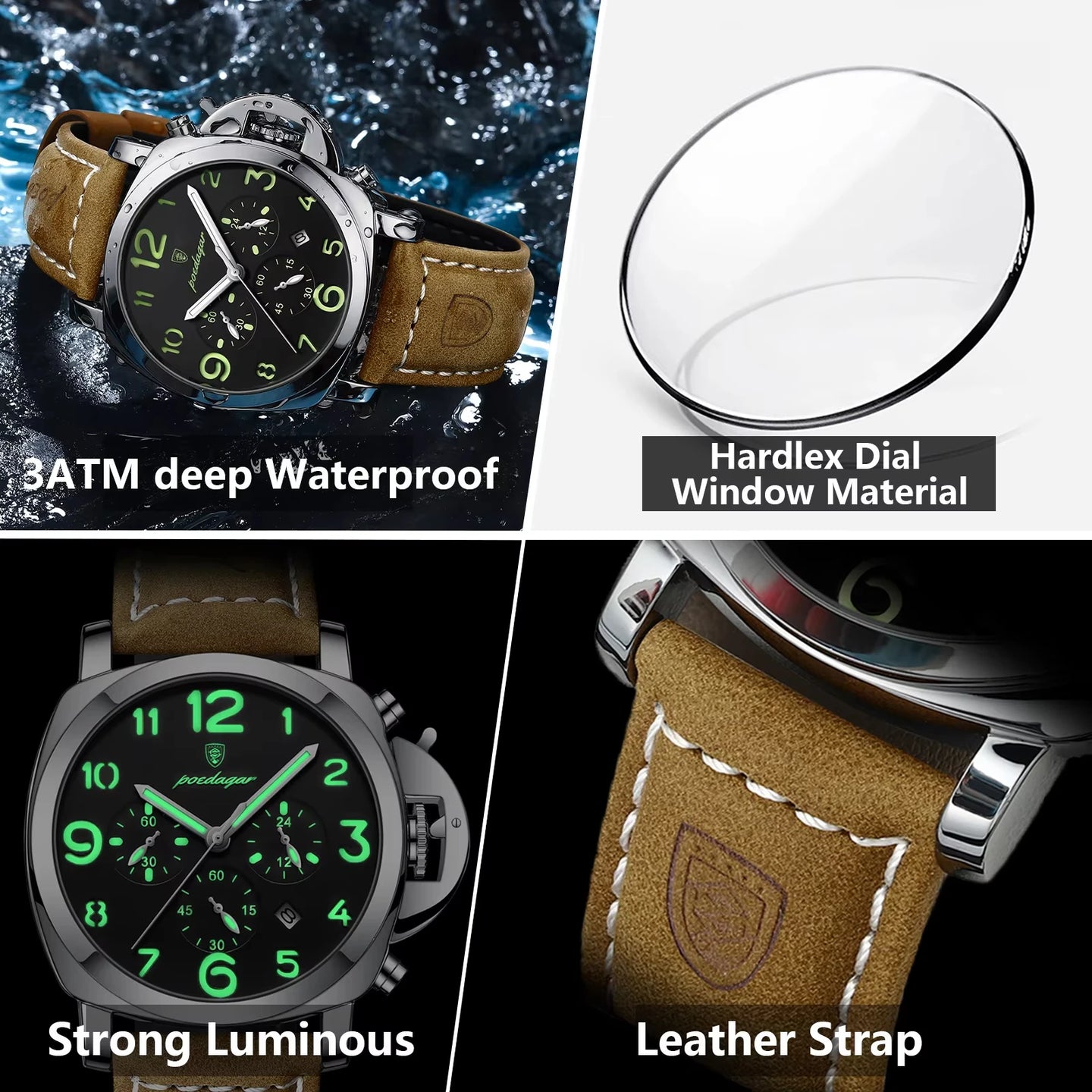 POEDAGAR Sports Military Watch For Men Waterproof Luminous Leather Man Watch Quartz High Quality Men's Sports Watches Male Reloj - IFINDALL
