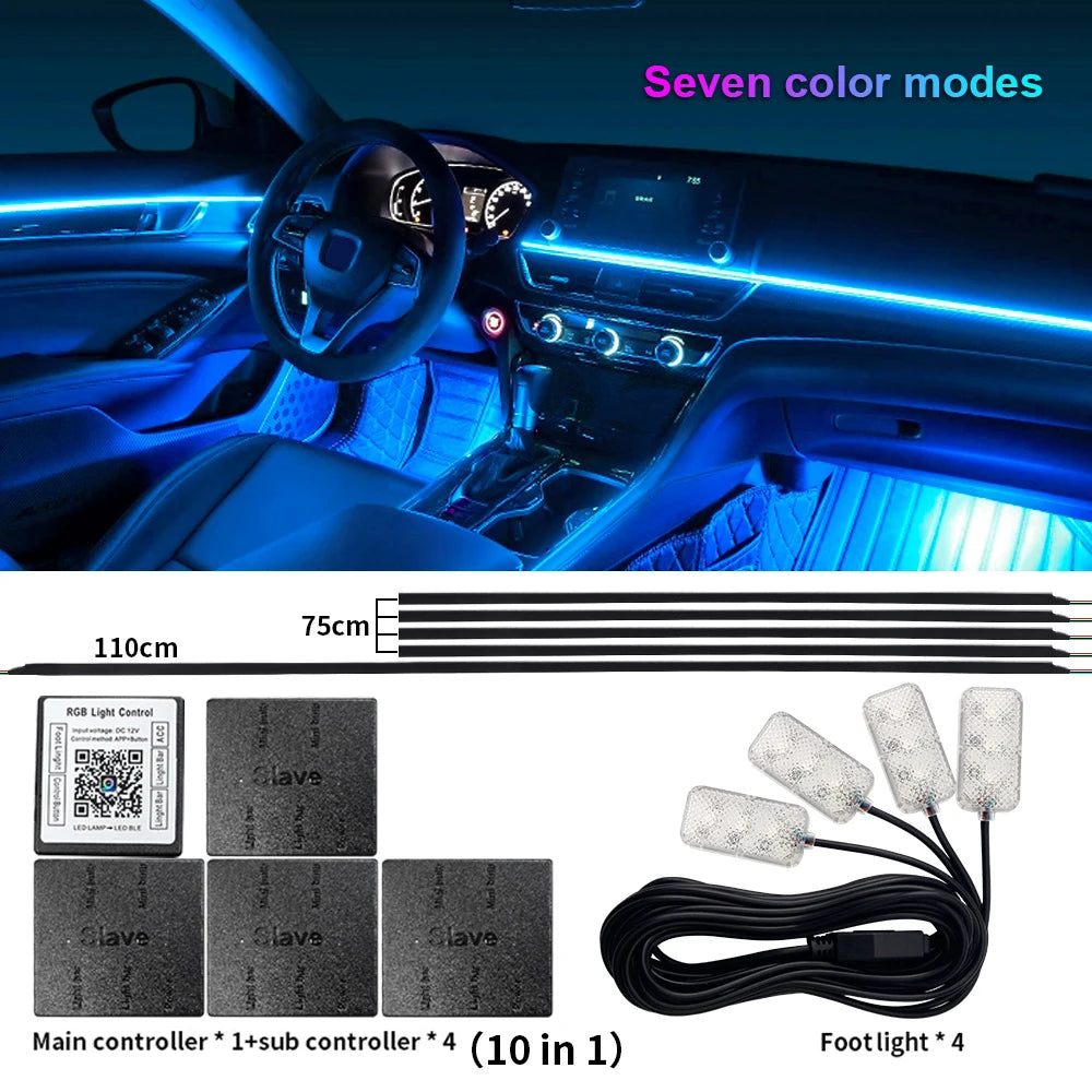 18 in 1 LED Symphony Ambient Lights Car Interior Full Color Streamer RGB 64 Colors Neon Acrylic Strip Decoration Atmosphere Lamp - IFINDALL