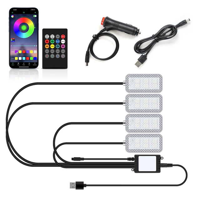 LED Car Interior Ambient Foot Strip Light New Neon Kit Accessories Backlight Remote App Music Control Auto RGB Decorative Lamps - IFINDALL