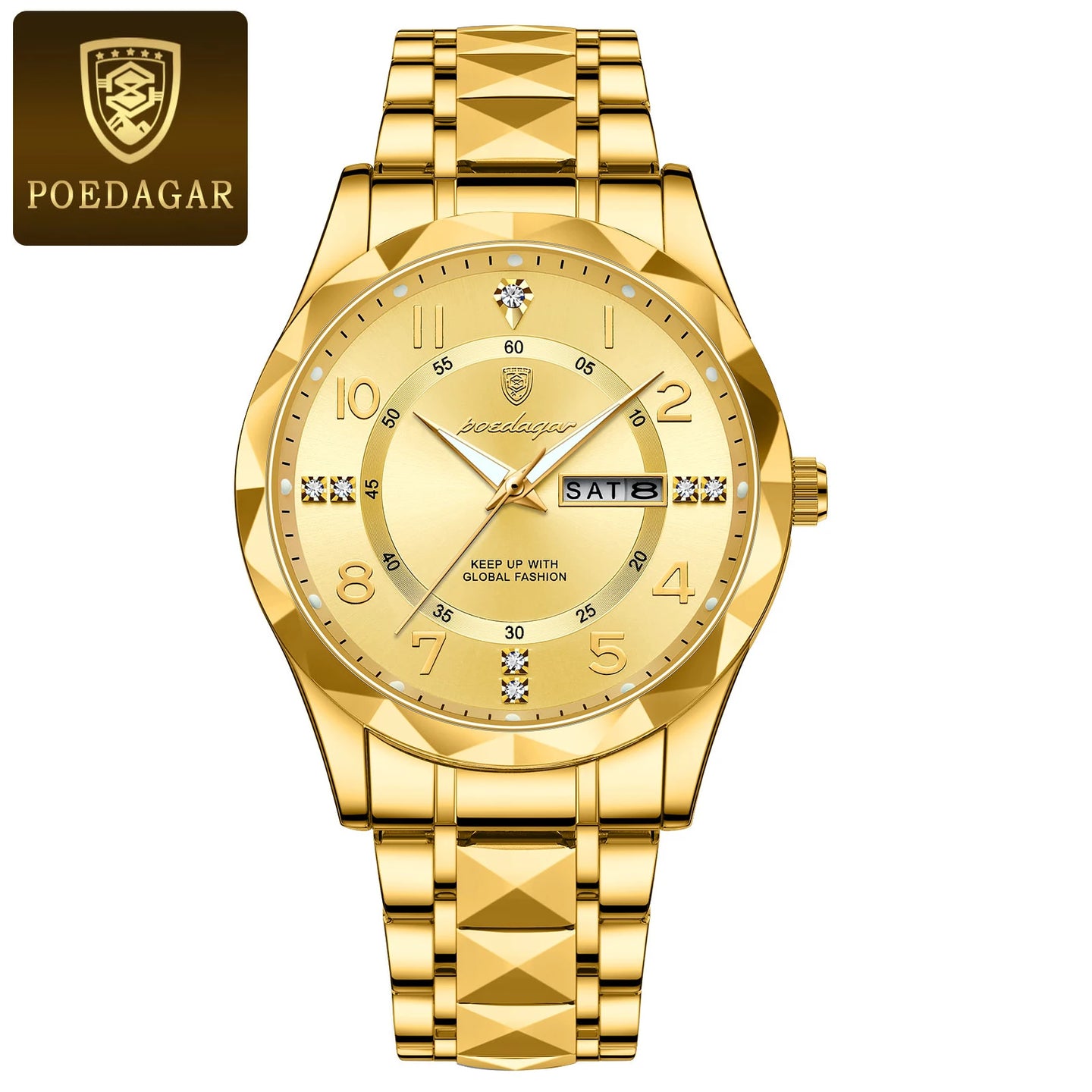 POEDAGAR Luxury Business Men's Wristwatch Stainless Steel Date Week Man Watch Waterproof Luminous Fashion Quartz Watches For Men - IFINDALL