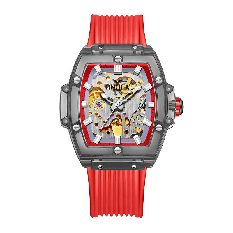 Luxury men's watch onola plastic transparent hollow full automatic mechanical watches men waterproof clock - IFINDALL