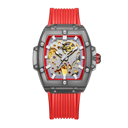 Luxury men's watch onola plastic transparent hollow full automatic mechanical watches men waterproof clock - IFINDALL