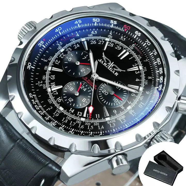 Jaragar Automatic Watch for Men Military Multifunction 3 Sub-Dials Sports Mechanical Watches Top Brand Luxury Leather Steel Band - IFINDALL