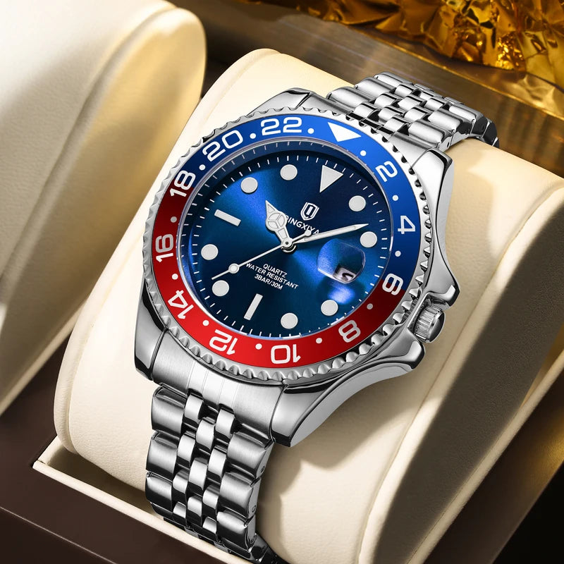 QINGXIYA Luxury Quartz Men Watch Waterproof Luminous Date Man Watch Stainless Steel Business Wristwatches Male Clock Reloj+Box - IFINDALL