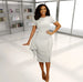 women's spring and summer short sleeve round neck streamer button decoration slit commuter style dress hip skirt - IFINDALL