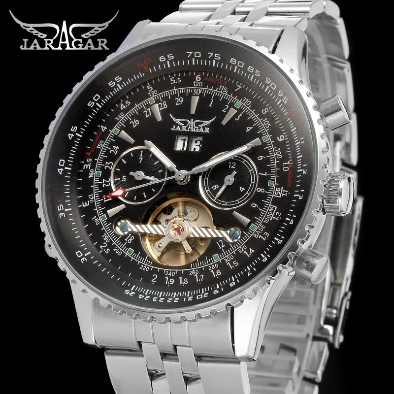 JARAGAR Original Big Dial Tourbillon Chronograph Automatic Man Watches Stainless Steel Vintage Mechanical Waterproof Male Wrist - IFINDALL