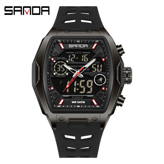 SANDA 6235 Dual Display Electronic Watch Barrel Big Dial Sports LED Analog Digital Chronograph Military Wristwatch 2025 - IFINDALL