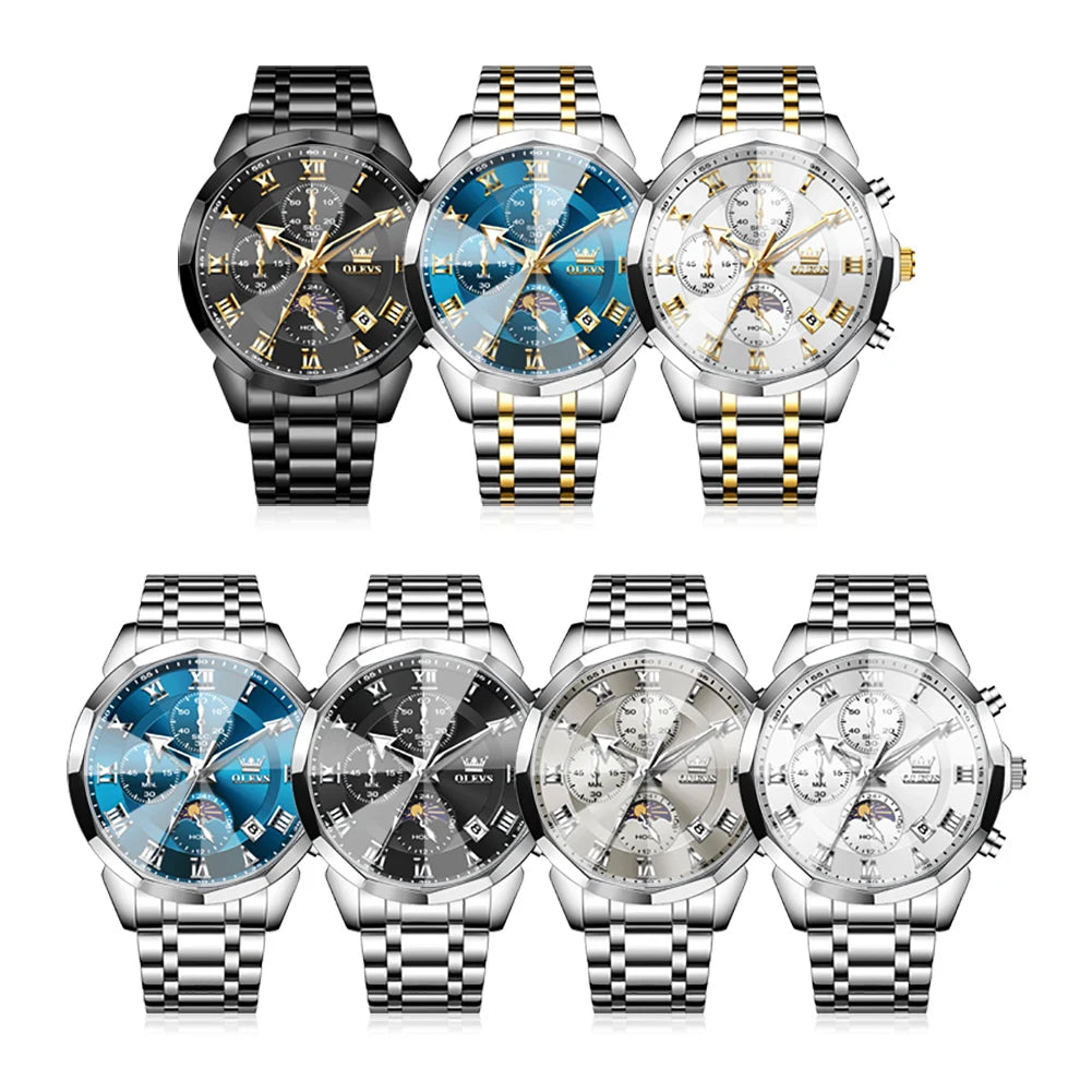 OLEVS 3675 Mens Watch Original Multifunctional Chronograph Quartz Watch Moon Phase Watches For Men Waterproof Mens Gifts Reloj - IFINDALL
