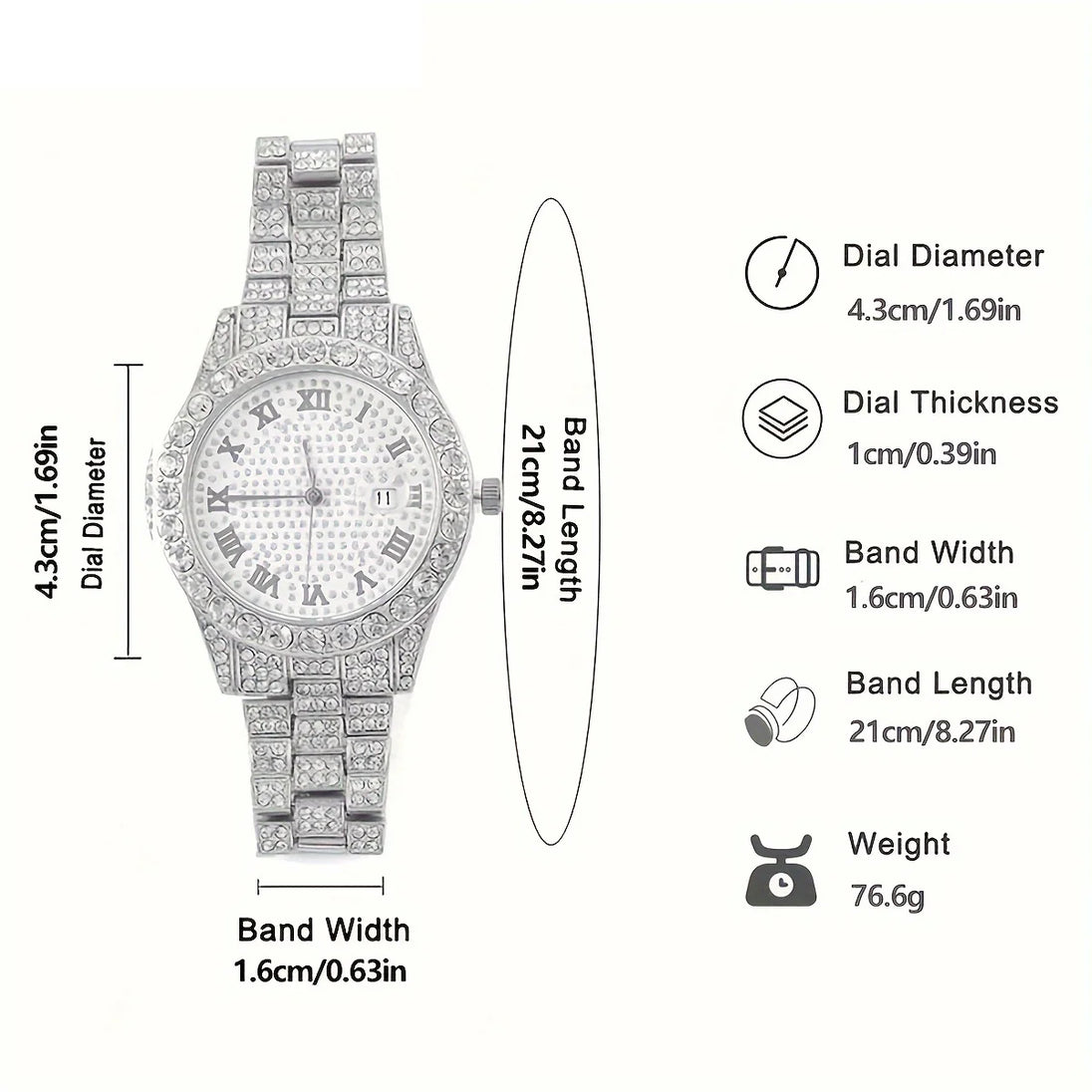 Stunning rhinestone-encrusted watch set with matching chain necklace - Round dial Quartz movement - IFINDALL
