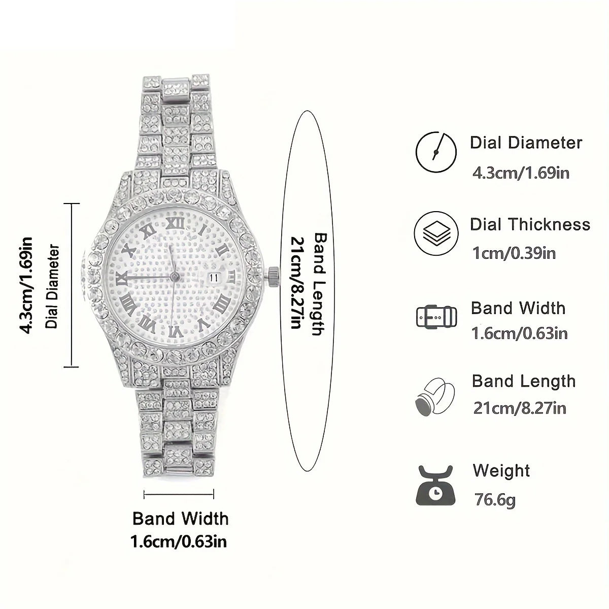 Stunning rhinestone-encrusted watch set with matching chain necklace - Round dial Quartz movement - IFINDALL