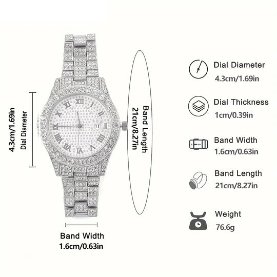 Stunning rhinestone-encrusted watch set with matching chain necklace - Round dial Quartz movement - IFINDALL