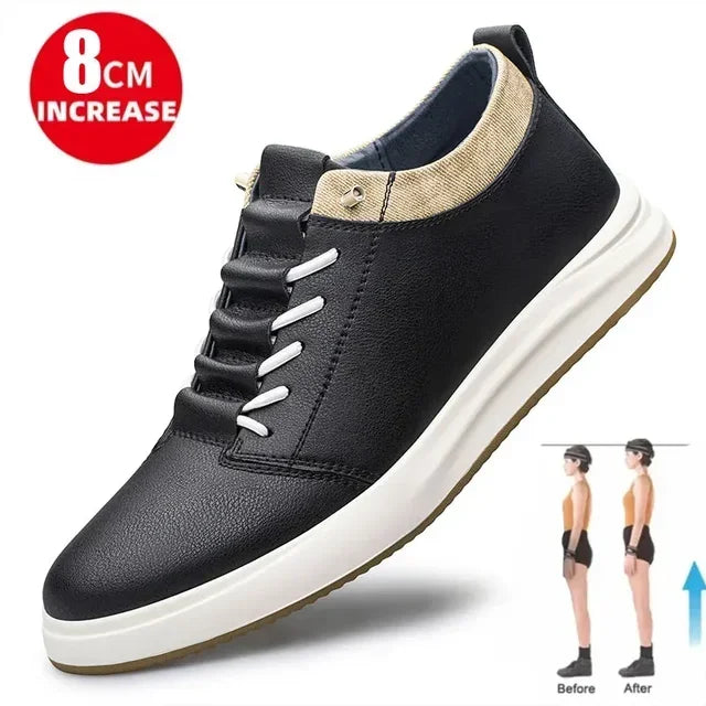 Men's genuine leather sneakers elevator shoes breathable height increasing shoes men luxury 6cm 8cm white casual lift skateboard - IFINDALL
