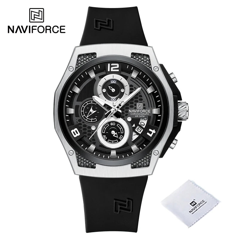 New NAVIFORCE Sports Silicone Strap Male Chronograph Quartz Calendar Men's Watches Casual Wild Waterproof Man Wristwatch NF8051T - IFINDALL