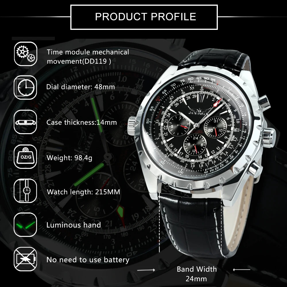 Jaragar Automatic Watch for Men Military Multifunction 3 Sub-Dials Sports Mechanical Watches Top Brand Luxury Leather Steel Band - IFINDALL