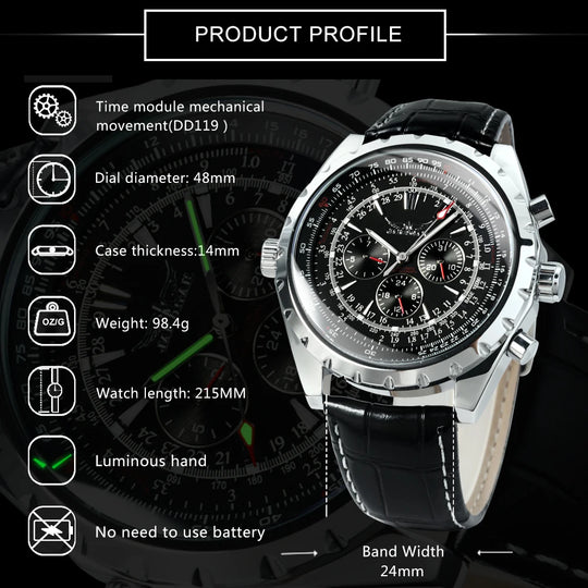 Jaragar Automatic Watch for Men Military Multifunction 3 Sub-Dials Sports Mechanical Watches Top Brand Luxury Leather Steel Band - IFINDALL