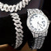 Stunning rhinestone-encrusted watch set with matching chain necklace - Round dial Quartz movement - IFINDALL