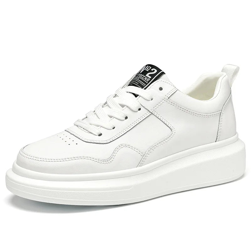 Luxury Leather Elevator Shoes Men's Sneakers Height Increasing Shoes Invisible 7CM Heighten Sports Shoes Taller Lift White Shoes - IFINDALL