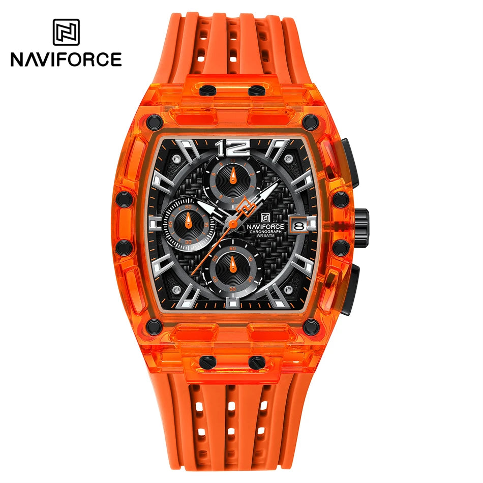 NAVIFORCE Men's Watch Quartz Chronograph Fashion Clock Waterproof Silicone Tape Watches for Man Date Display Sports Wristwatches - IFINDALL