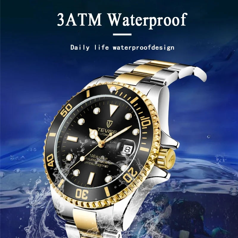 Luxury Brand Automatic Wrist Watches Tevise Stainless Steel Date Calendar Watch Diver Waterproof Military Men's Mechanical Watch - IFINDALL