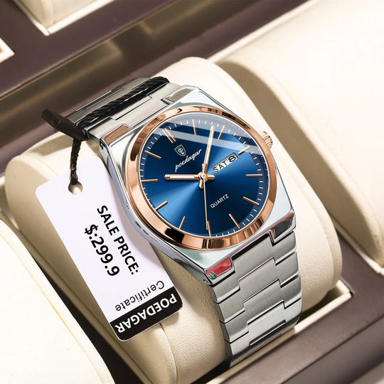 POEDAGAR High Quality Watches For Men Stainless Steel Waterproof Luminous Man Watch Date Week Luxury Business Quartz Men's Watch - IFINDALL