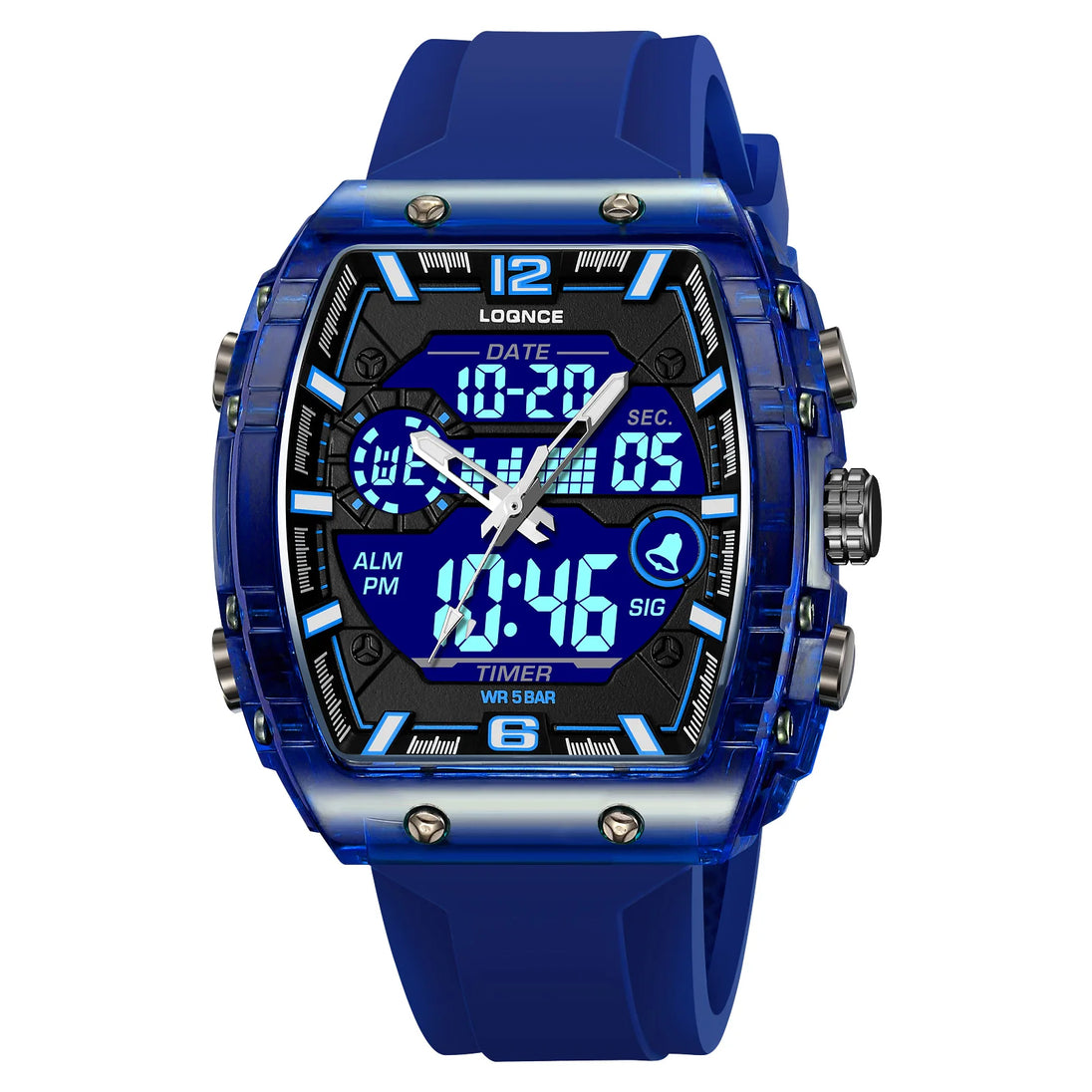 New LOQNCE  98003 Male montre homme Hour Sport Watches Digital Double Time Chronograph Watch Mens LED Week Display Wristwatches - IFINDALL