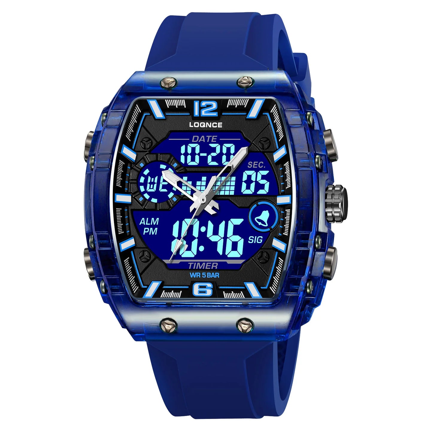 New LOQNCE  98003 Male montre homme Hour Sport Watches Digital Double Time Chronograph Watch Mens LED Week Display Wristwatches - IFINDALL