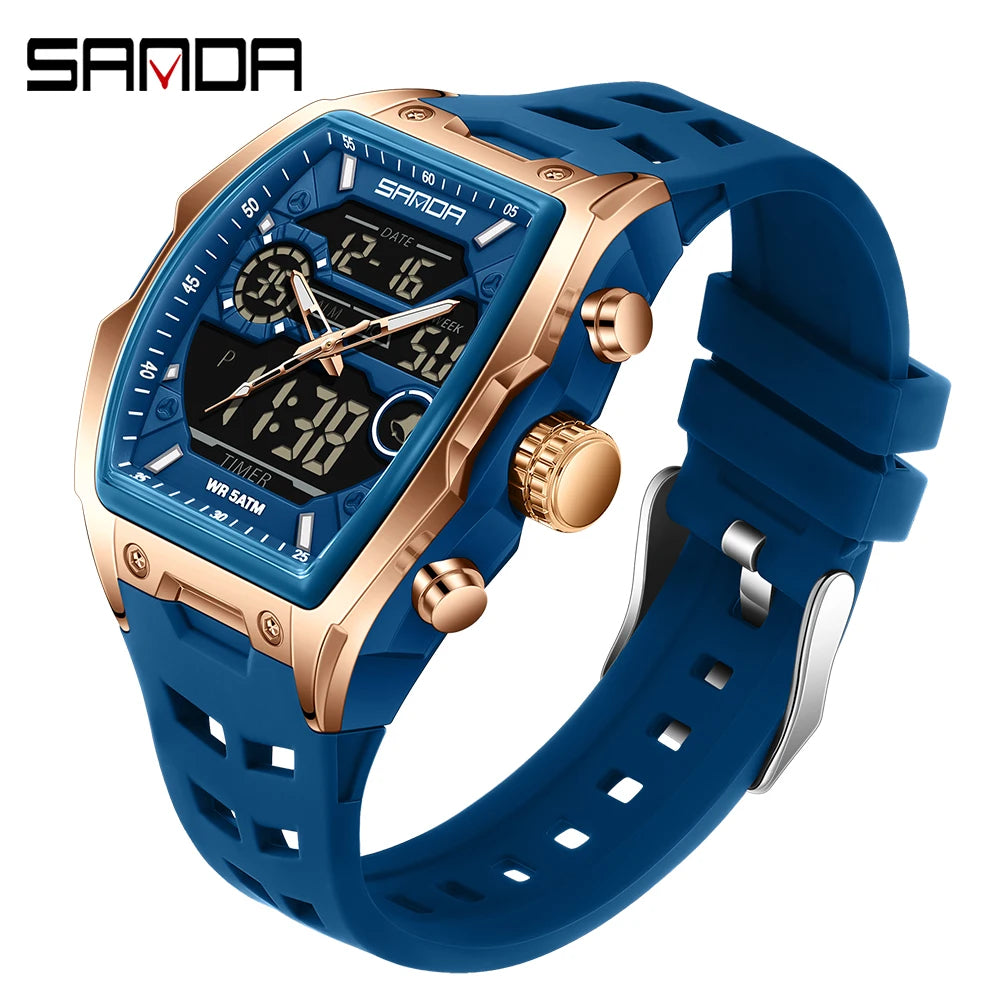 SANDA Men Electronic Watch Big Dial Sports LED Analog Digital Chronograph Military Dual Display Man Wristwatch relogio masculino - IFINDALL