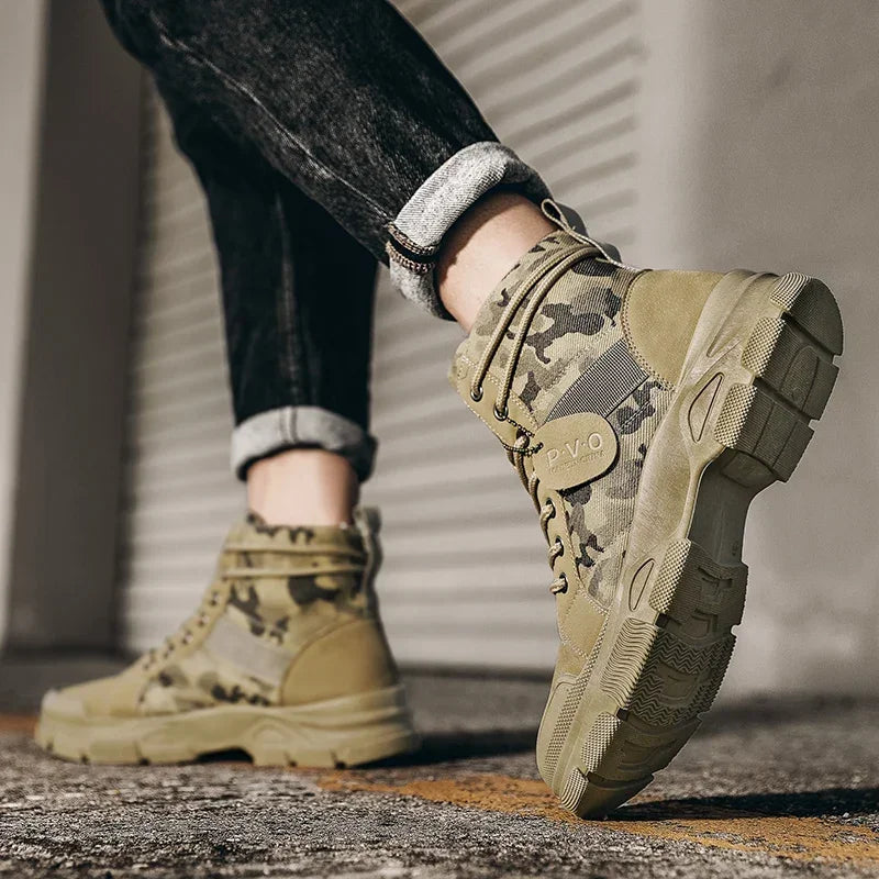 Military Boots for Men Autumn High Top Camouflage Desert Casual Flats Mens Boot Breathable Non Slip Work Shoes Zapatillas Hombre - IFINDALL