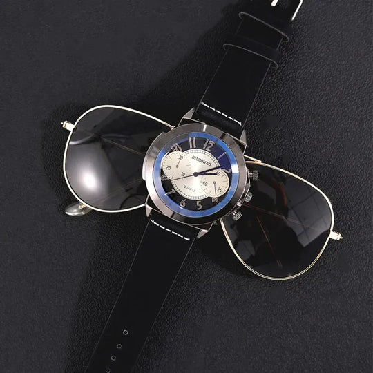 3PCS Set Fashion Mens Bracelet Necklace Watches Men Business Quartz Wrist Watch Classic Male Casual Leather Watch Reloj Hombre - IFINDALL
