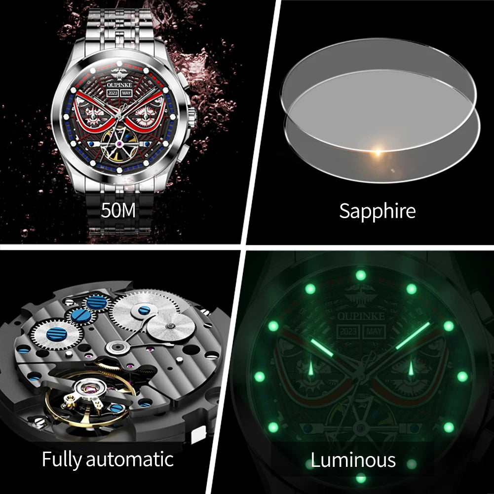 OUPINKE 3250 Luxury Hollow out Men Automatic Mechanical Watch Fashion Original Sports Deep Waterproof Luminous Men Watch Reloj - IFINDALL